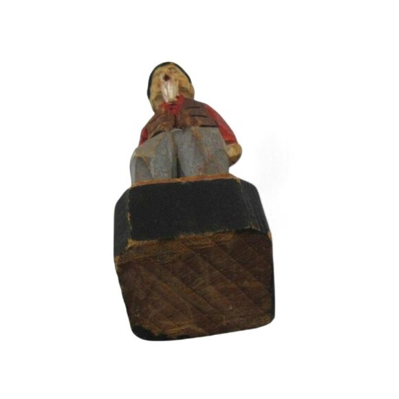 Hand Carved WOODEN Miniature ELDERLY man Rustic Folk Art Canada Vintage 3 Inches - Picture 7 of 8
